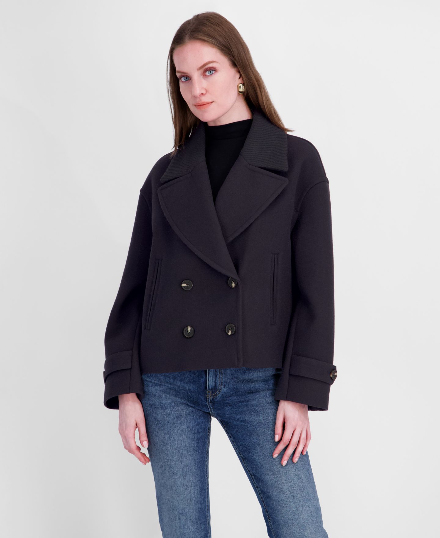 Женское пальто Tahari Double-Breasted Notch-Collar Cropped Coat, цвет: Чёрный — фото 3