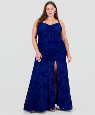 Plus Size Corset Flocked Mesh V-Neck Gown
