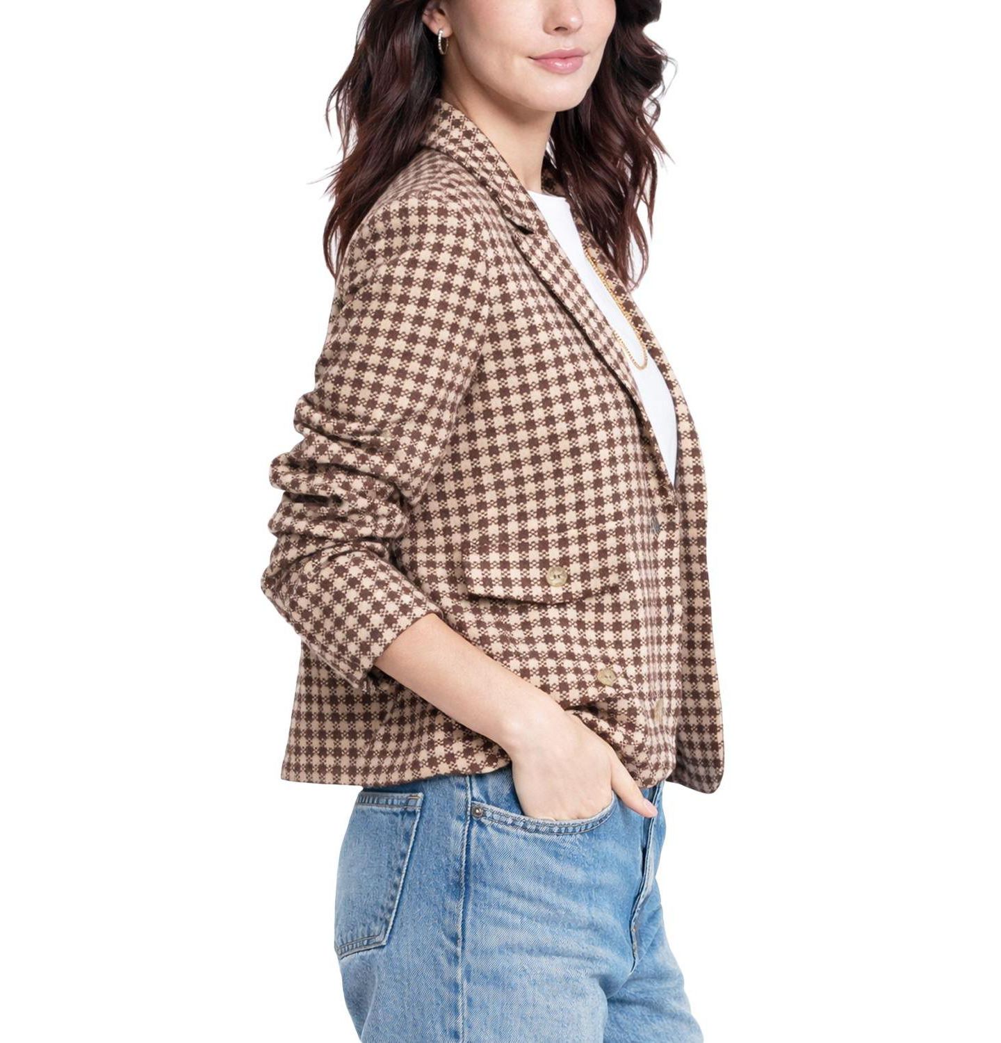 Женский пиджак Central Park West Marlo Cropped Houndstooth Jacquard-Knit Blazer, цвет: Верблюжий — фото 2