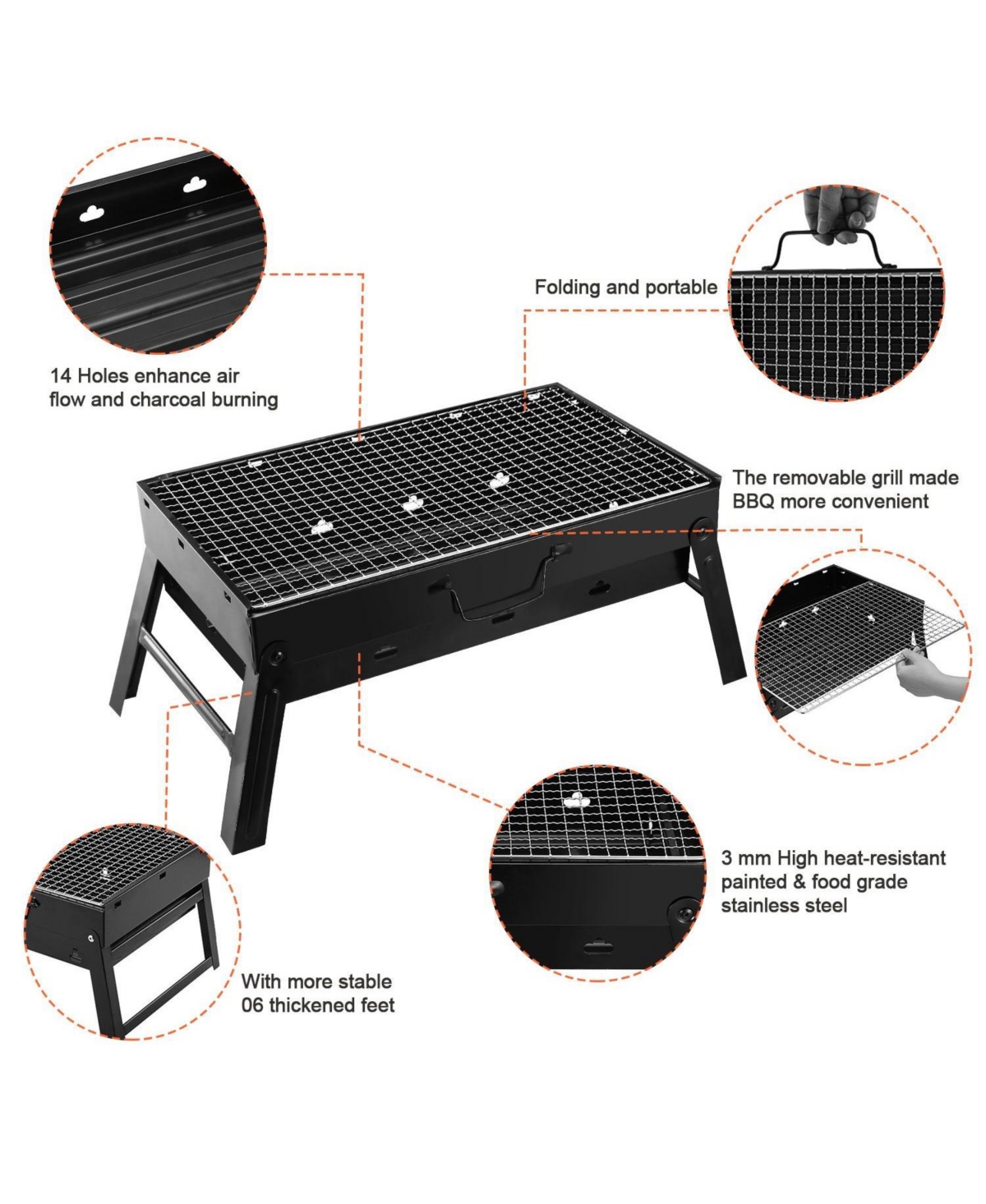 Mountaintop Foldable Portable Bbq Charcoal Grill Grill Lightweight Smoker Grill for Camping Picnics Garden Grilling