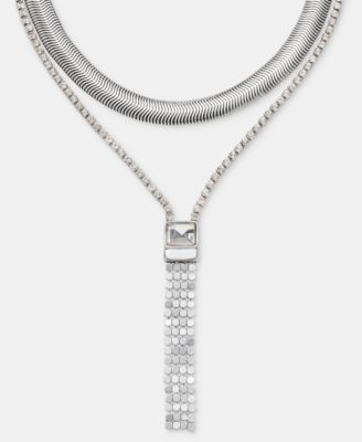 Silver-Tone Crystal Y-Neck Layered Necklace