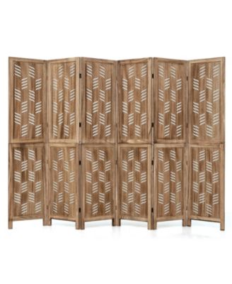5.5 Feet Tall Room Divider with Paulownia Wood Frame and 2-Way Hinges for Living Room Brown