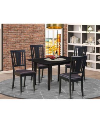 5-Piece Rectangular Dining Table Set 4 Dining Chairs with Panel Back and a Faux Leather Seat and Butterfly Leaf Dining