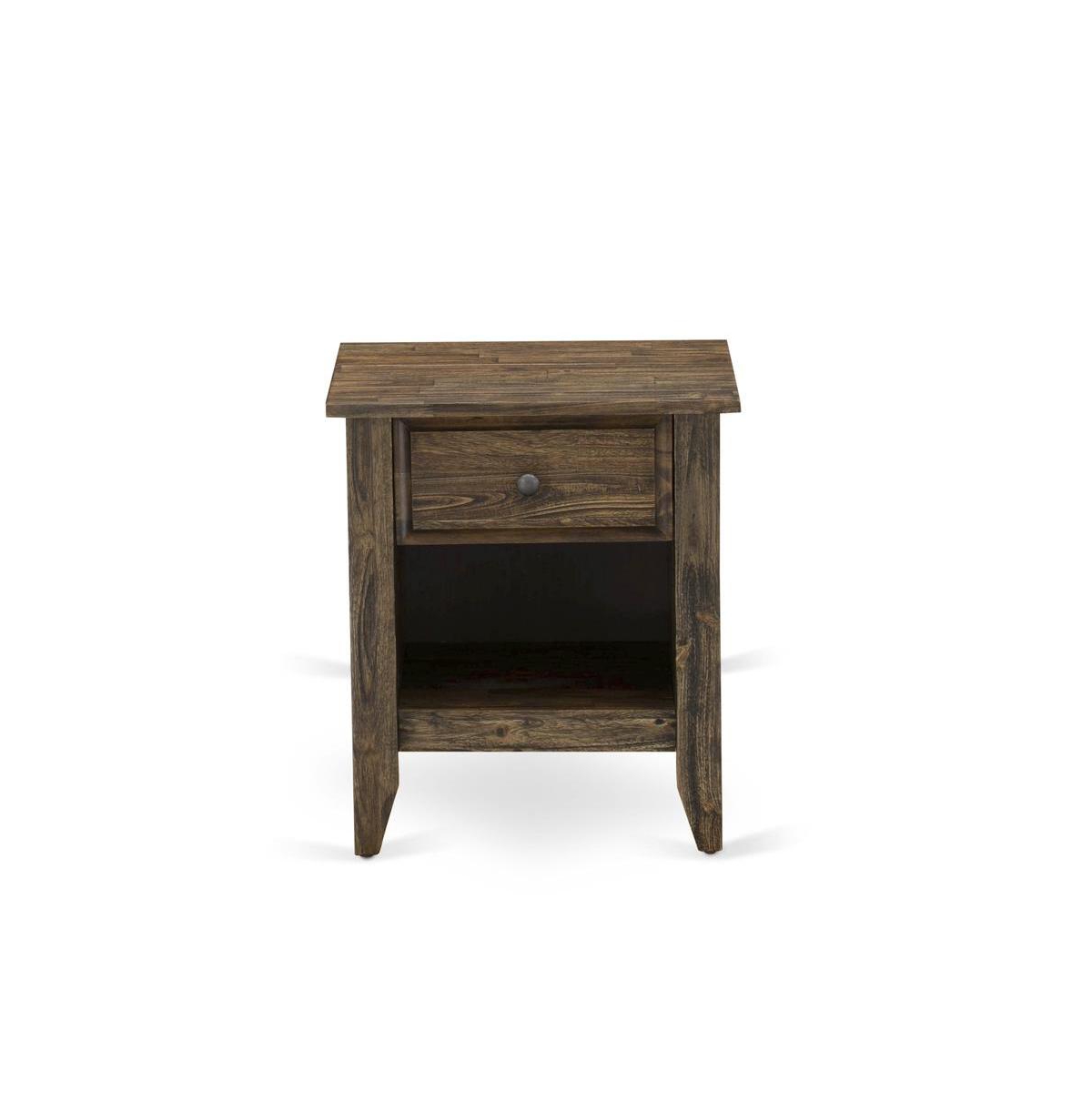 East West Furniture NL14F-1GA07 2 Piece Bed Set - 1 Taupe Velvet Fabric Headboard and 1 Nightstand - Distressed Jacobean Finish Nightstand