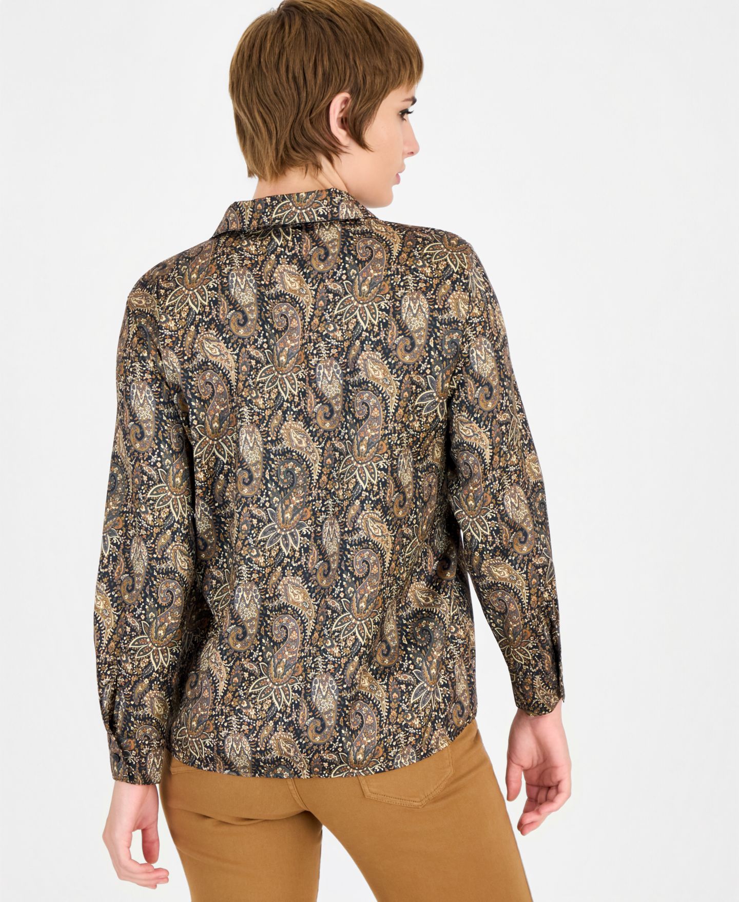 Женская блузка Emme Marella Duomo Long-Sleeve Polo Collar Printed, цвет: Чёрный с принтом — фото 3