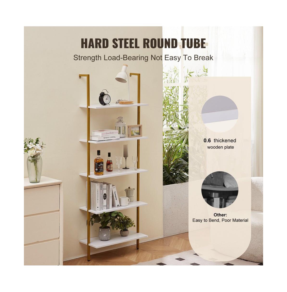 Slickblue Wall Mounted 5-Tier Ladder Bookshelf, Open Storage Shelf for Bedroom, Kitchen and Bathroom
