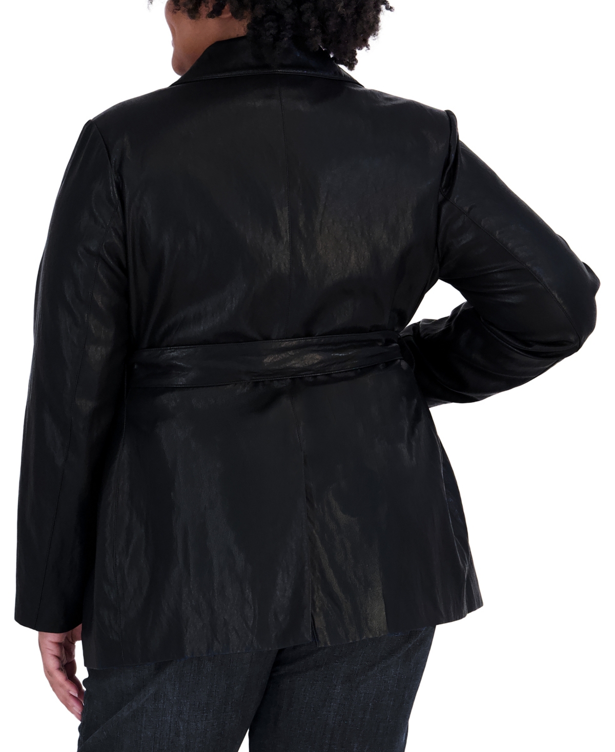 Tahari Plus Belted Faux Leather Trench Coat