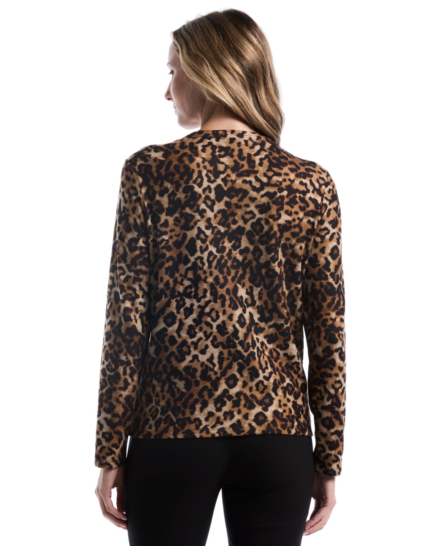 Женская блузка Rafaella Petite Leopard-Print Split-Neck Long-Sleeve, цвет: Monks Robe — фото 5