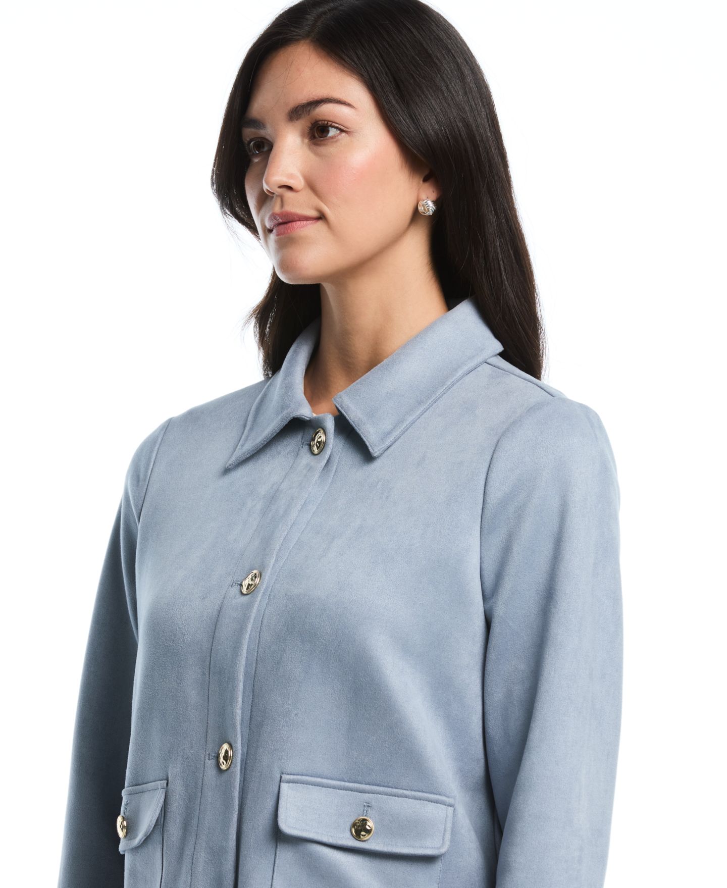 Женская куртка Rafaella Petite Collared Patch-Pocket Faux Suede, цвет: Синий — фото 4
