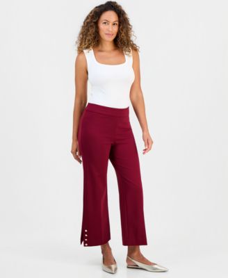 Petite Wide-Leg Cropped Button Pants