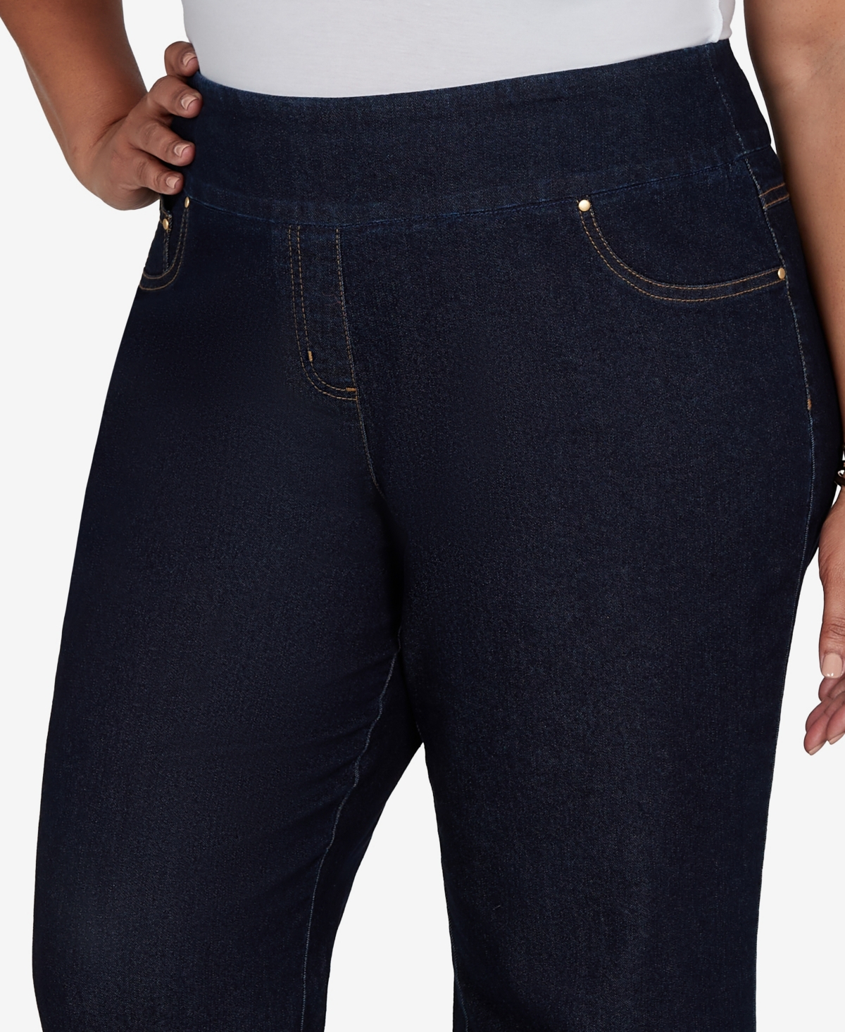 Ruby Rd. Plus Size Pull-on Wide-leg Embroidered Jeans In Blue