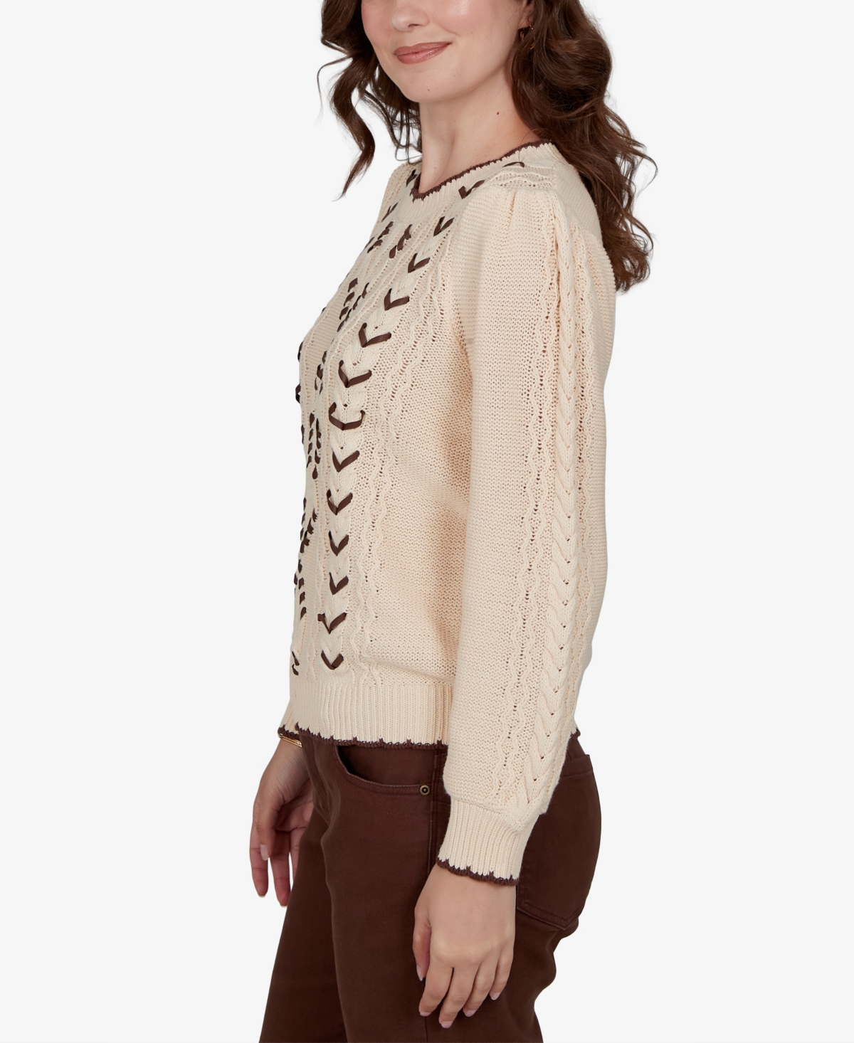 Ruby Rd. Plus Size Cable-knit Crewneck Sweater In Neutral