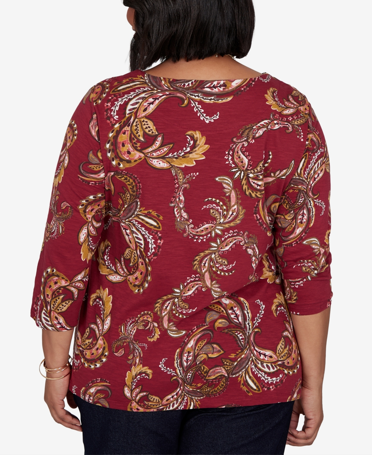 Ruby Rd. Plus Size Paisley 3/4-sleeve Boat-neck T-shirt In Red