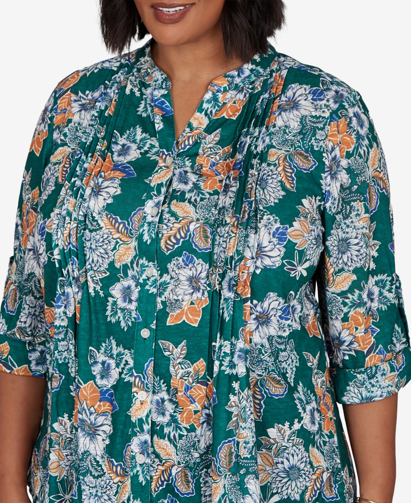 Женская блузка Ruby Rd. Plus Size Kensington Henley 3/4-Sleeve Floral, цвет: Разноцветный — фото 4