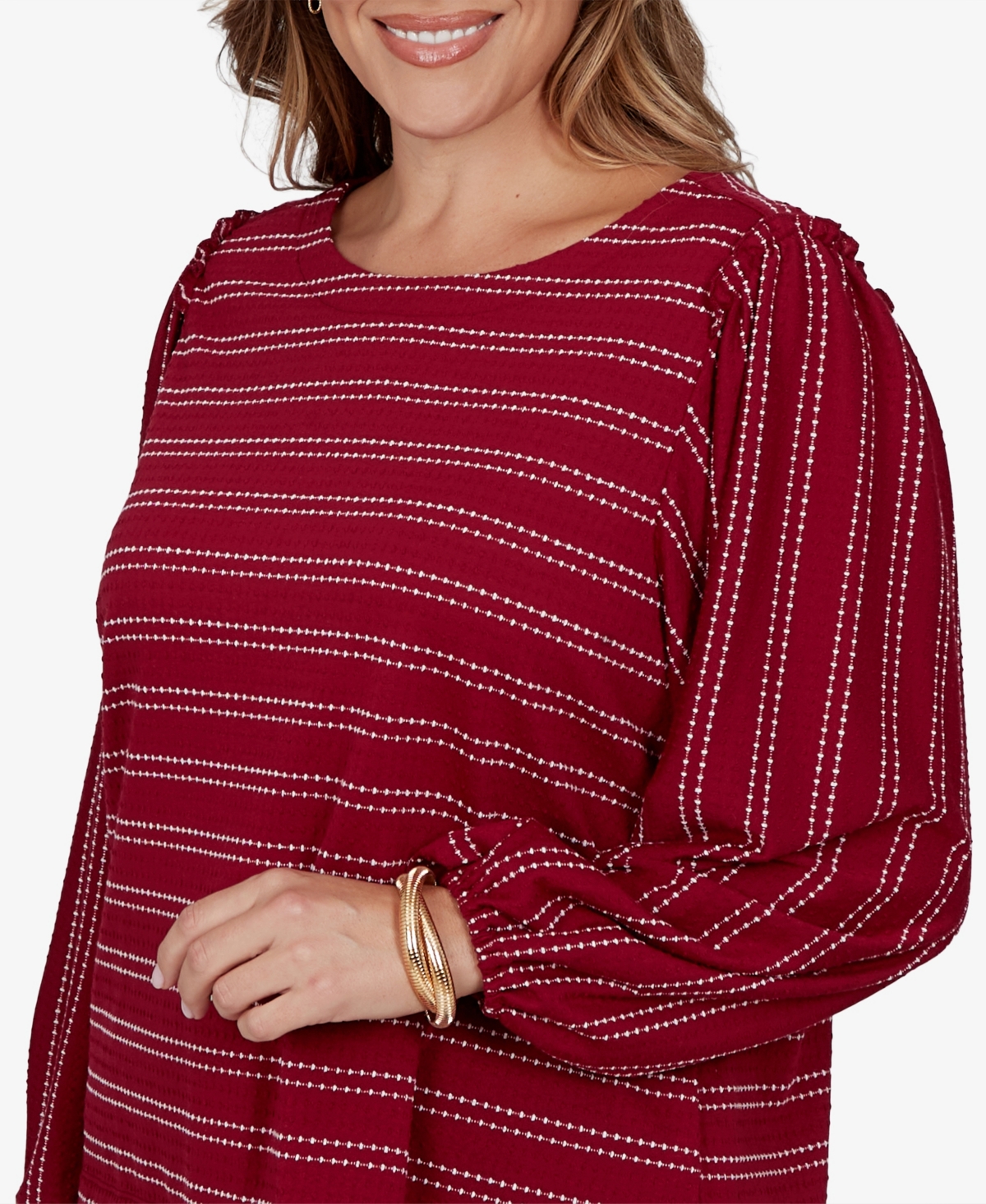 Ruby Rd. Plus Size Dobby Stripe Long-sleeve Boat Neck Blouse In Brown
