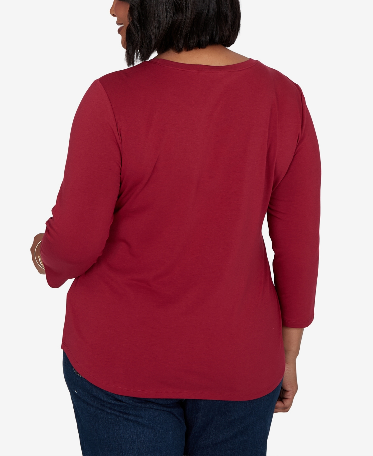 Ruby Rd. Plus Size Pawsitive Boat Neck 3/4-sleeve Graphic T-shirt In Red