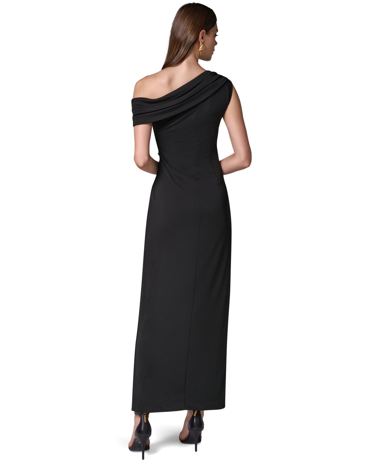 Женское платье Donna Karan New York Asymmetric Off-the-Shoulder Ruched Waist Maxi, цвет: Чёрный — фото 5