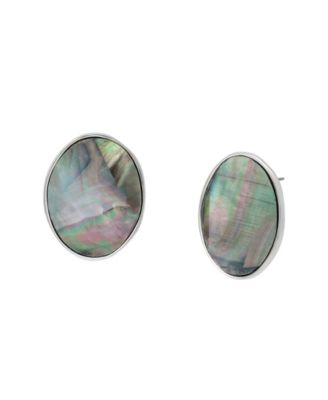 Black Lip Imitation Pearl Oval Button Earrings