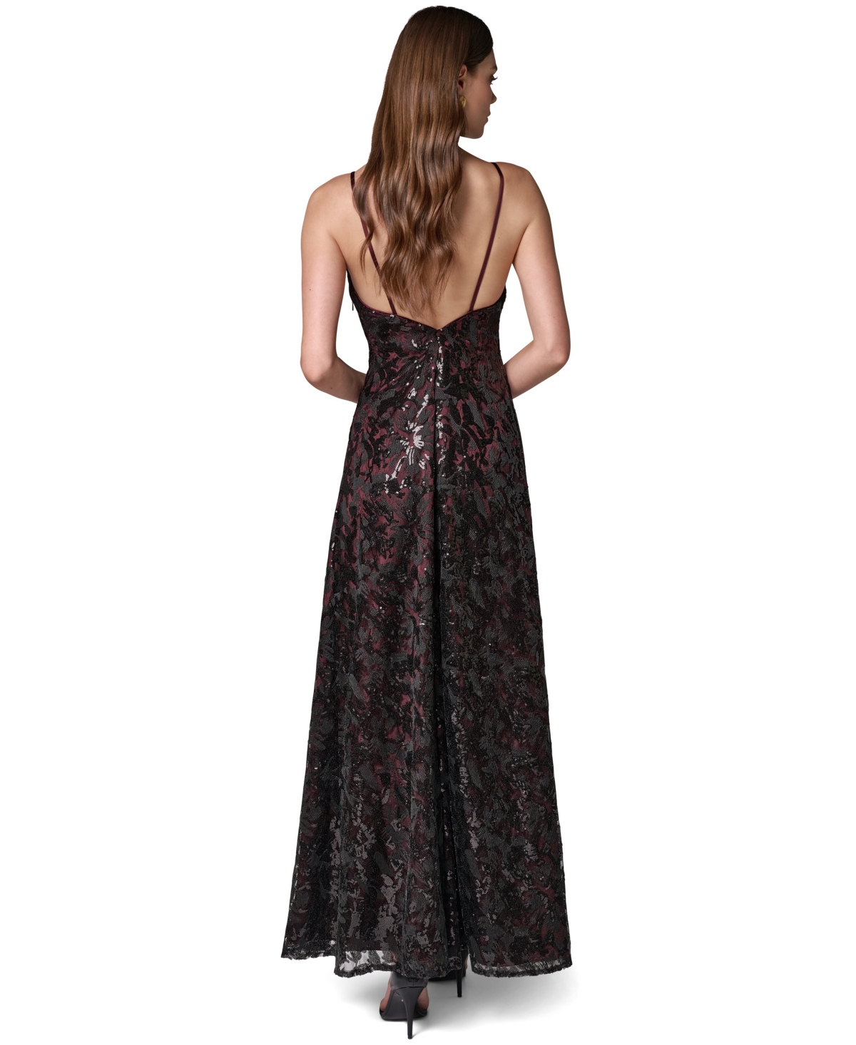 Donna Karan New York Women's Sleeveless Sequin-Embroidered Low V-Back Gown