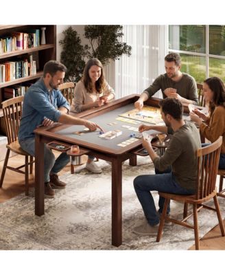 Board Game Table 2-in-1 Convertible with Removable Top Play Mat 6 Cup Holders and Hobby Trays Recessed Surface Hidden Storage for 4-6 Players