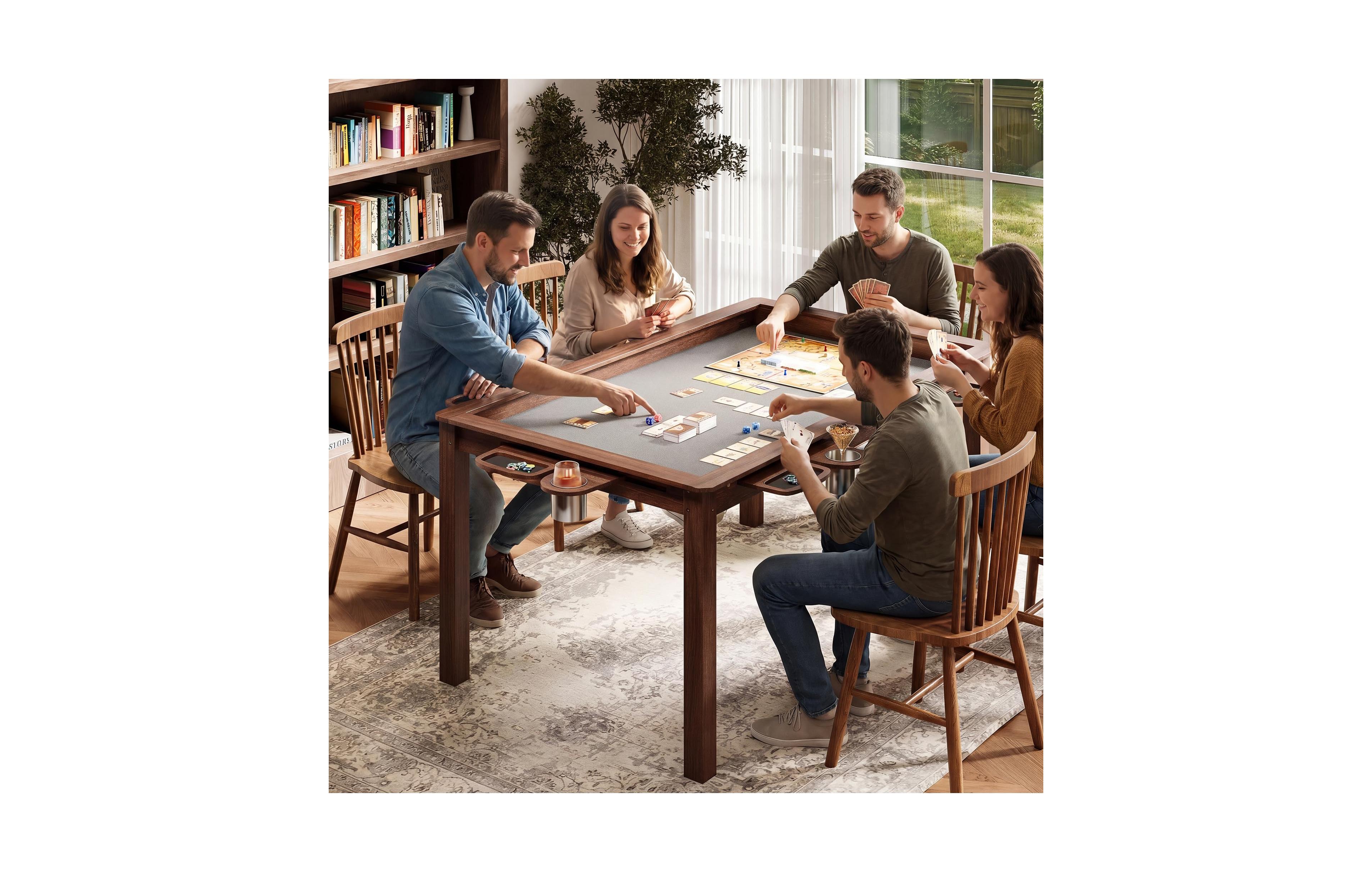 Gaomon Board Game Table 2-in-1 Convertible with Removable Top Play Mat 6 Cup Holders and Hobby Trays Recessed Surface Hidden Storage for 4-6 Players