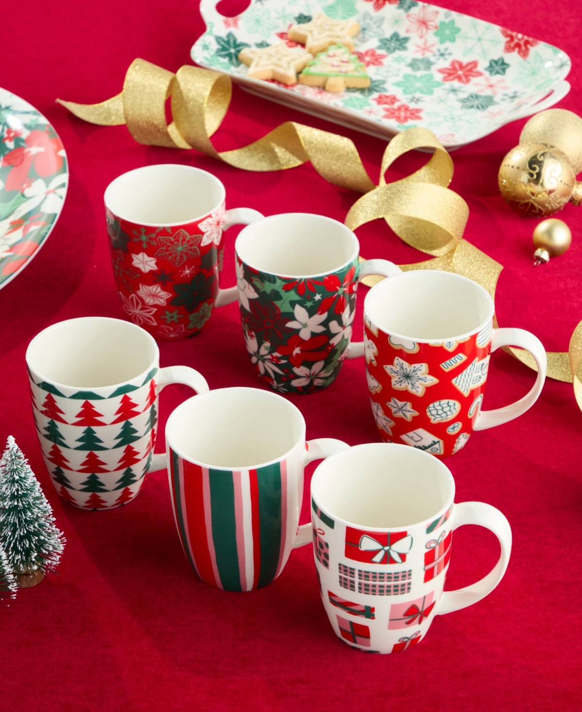 Certified International Holiday Spruce Mugs, Set of 6