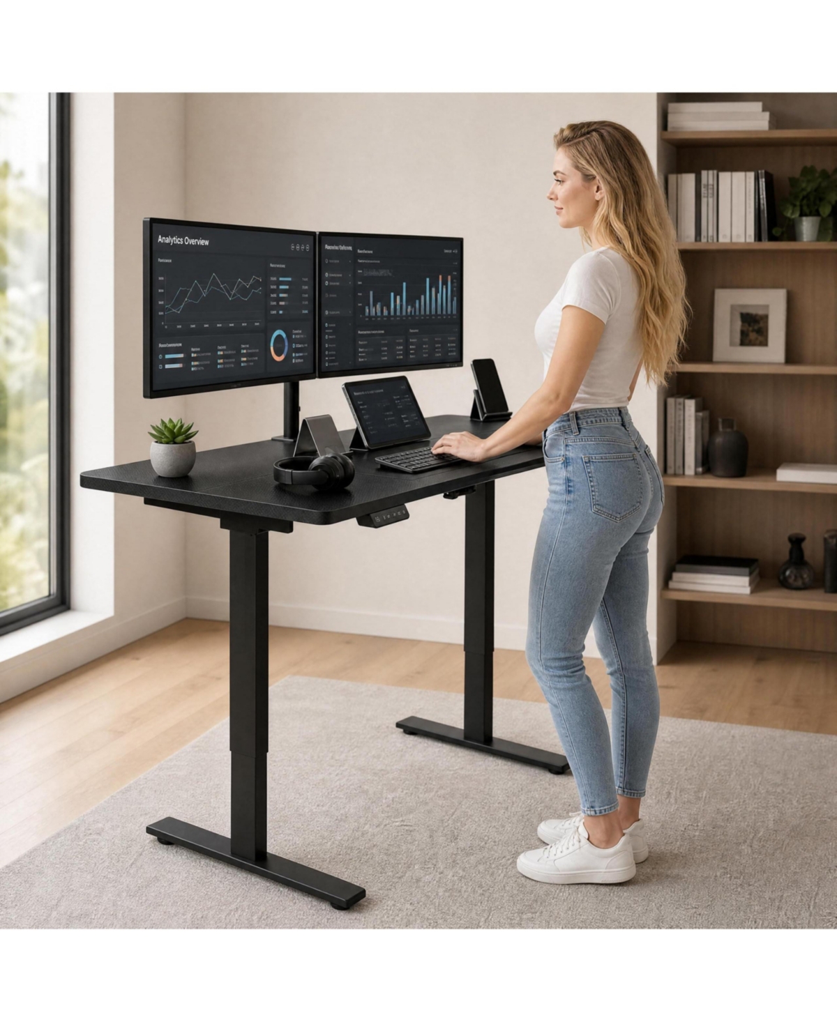 gaomon Electric Standing Desk Height Adjustable Sit Stand Computer Desk with Memory Presets 176 lbs Capacity for Home Office Gaming Study Writing - Bl