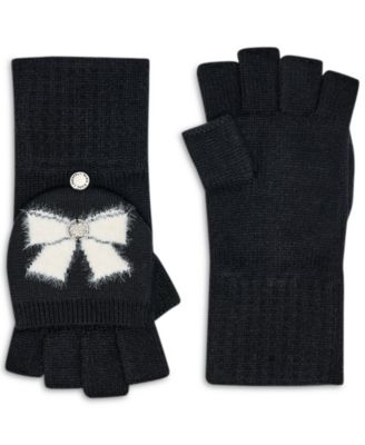 Fuzzy Bows Flip Top Mitten Gloves