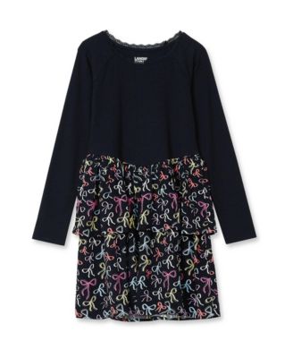Girls Long Sleeve Ribbed Tiered Dress
