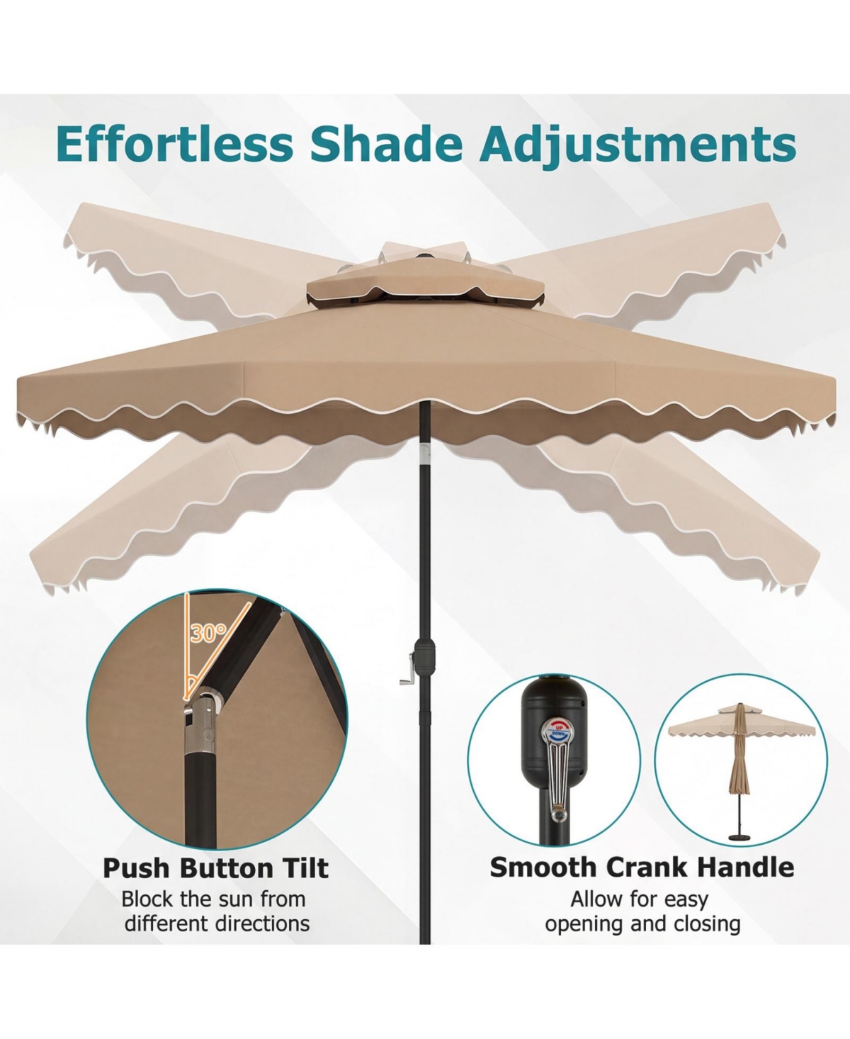 Sugift Outdoor Patio Umbrella with Push Button Tilt Crank Lift and Vented Top
