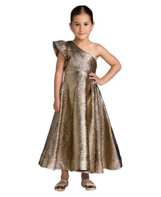 Big Girls One-Shoulder Metallic A-Line Maxi Dress