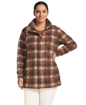 Plus Size Plaid Boucle Fleece Coat