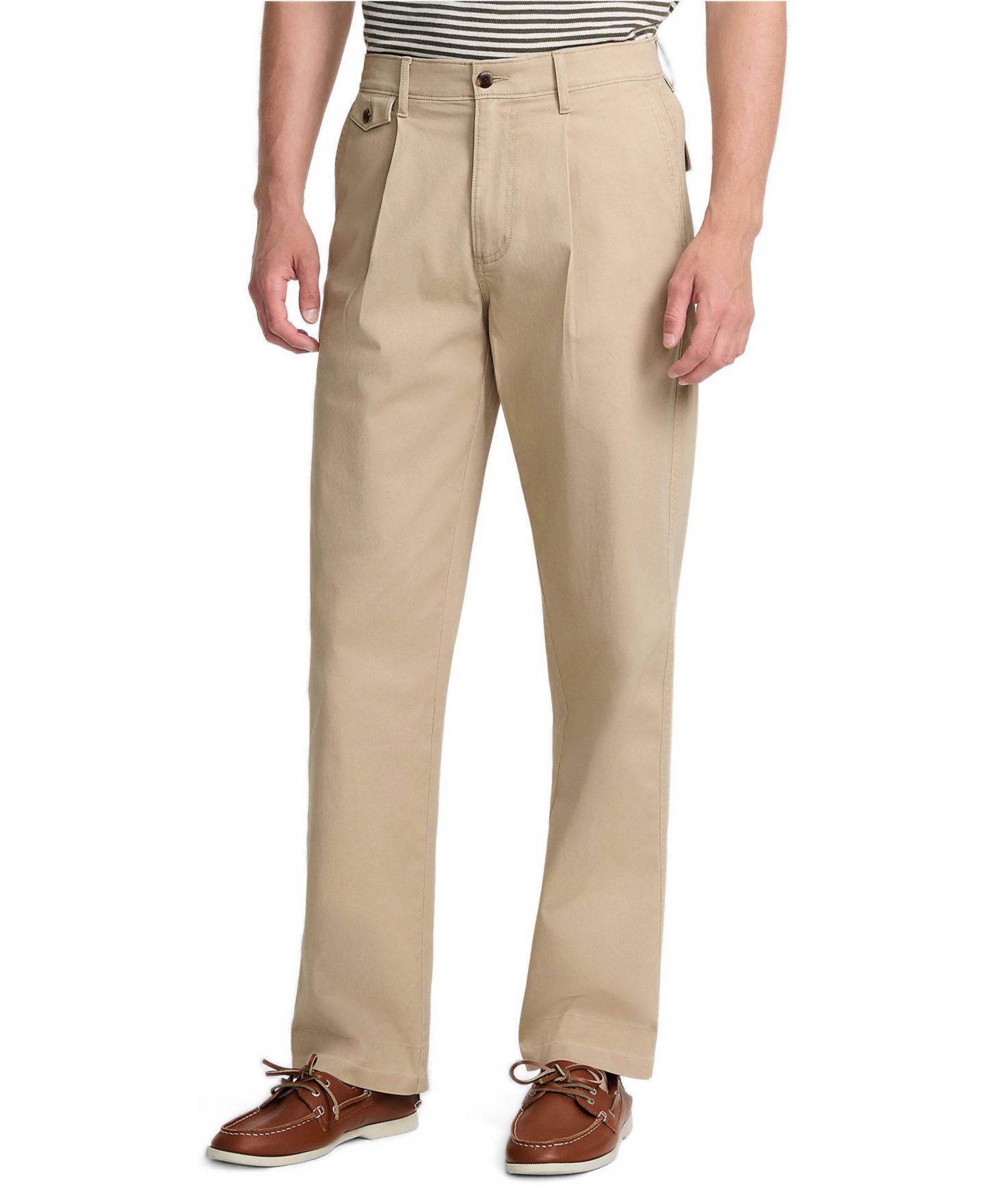 Мужские брюки Lands' End Knockabout Comfort Waist Relaxed Fit Pleated Front Chino Pant, цвет: Пустынный рыжевато-коричневый — фото 1