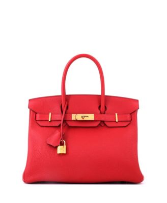 Pre-Owned Hermes Birkin 30 Handbag Red Clemence with Gold Hardware