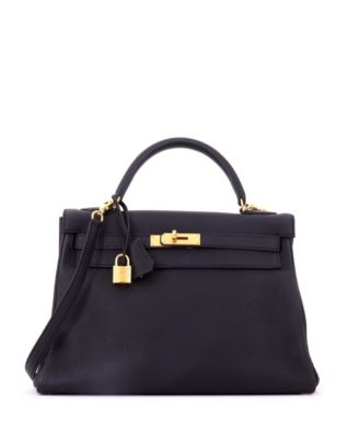 Pre-Owned Hermes Kelly 32 Handbag Black Togo with Gold Hardware