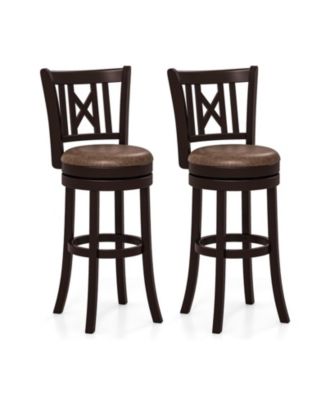 Set of 2 30 Inch Swivel Bar Stools with Hollowed Backrest and Footrest