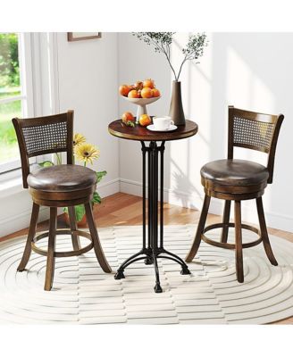 Set of 2 25 Inch Swivel Bar Stools with Leathaire Upholstery and Rattan Backrest