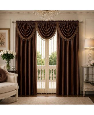 6 Piece Maison Estate Semi Sheer Collection Window Curtains and Beaded Valance Set