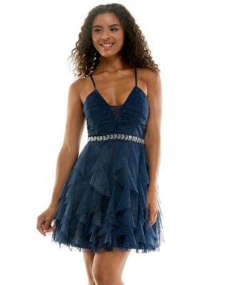 Juniors' Strappy Petal Detail Skirt Dress