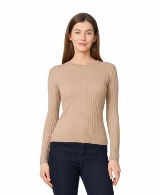 Womens Crewneck Ribbed-Knit Sweater