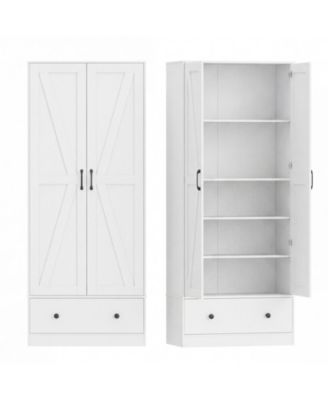 72 Inch Farmhouse Kitchen Pantry Cabinet with 2 Doors and 5-Tier Shelves