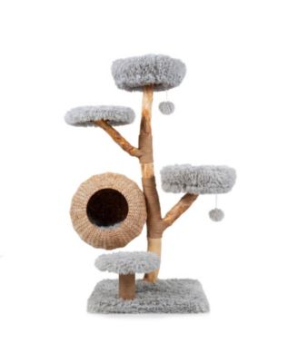 5-Tier Wooden Cat Tree with Hand Woven Condo Plush Perches and Jute Posts