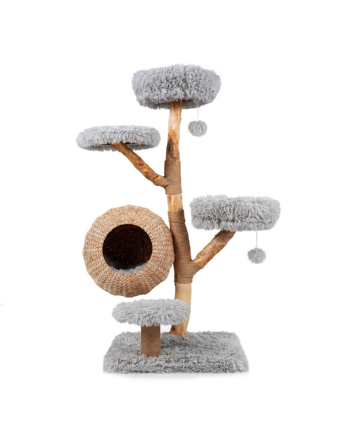 Sugift 5-Tier Wooden Cat Tree with Hand Woven Condo Plush Perches and Jute Posts
