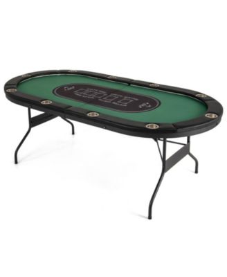 10-Player Foldable Poker Table with LED Lights and USB Charging Ports