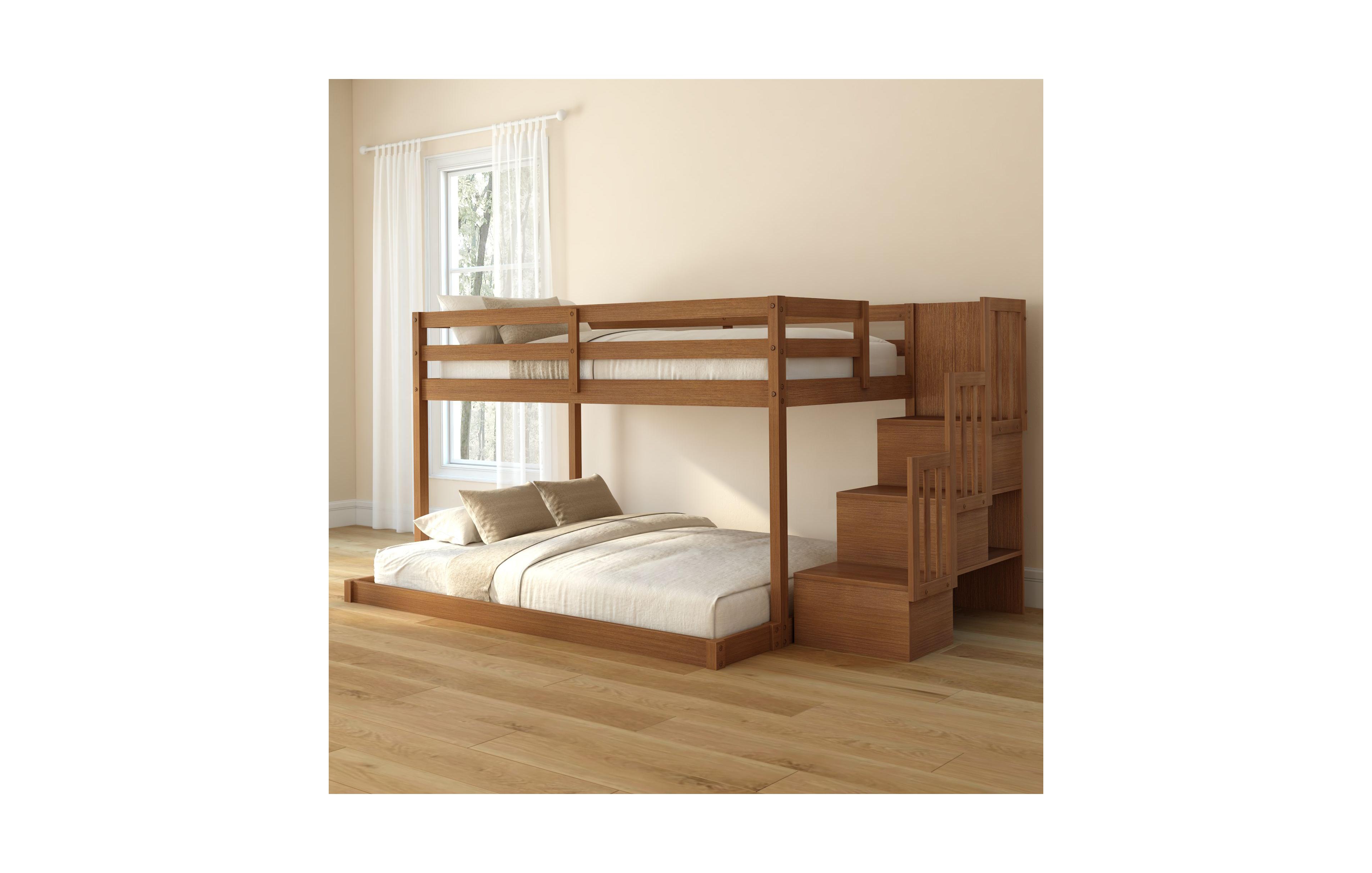 Grain & Grove Bear Plywood Twin/Full Low Bunk with Staircase