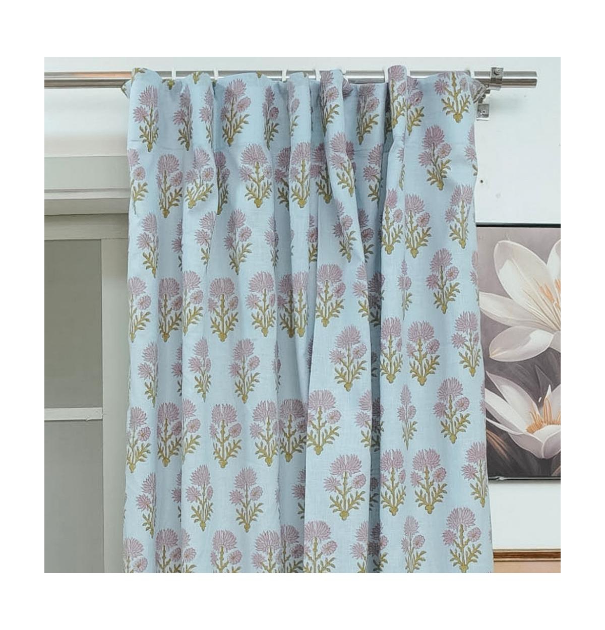 Fabdivine Juhi Boho Handmade Floral Block Print Linen Curtains