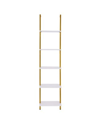 5 Tier Ladder Shelf, Wall Mounted Bookshelf with Metal Frame Storage Rack