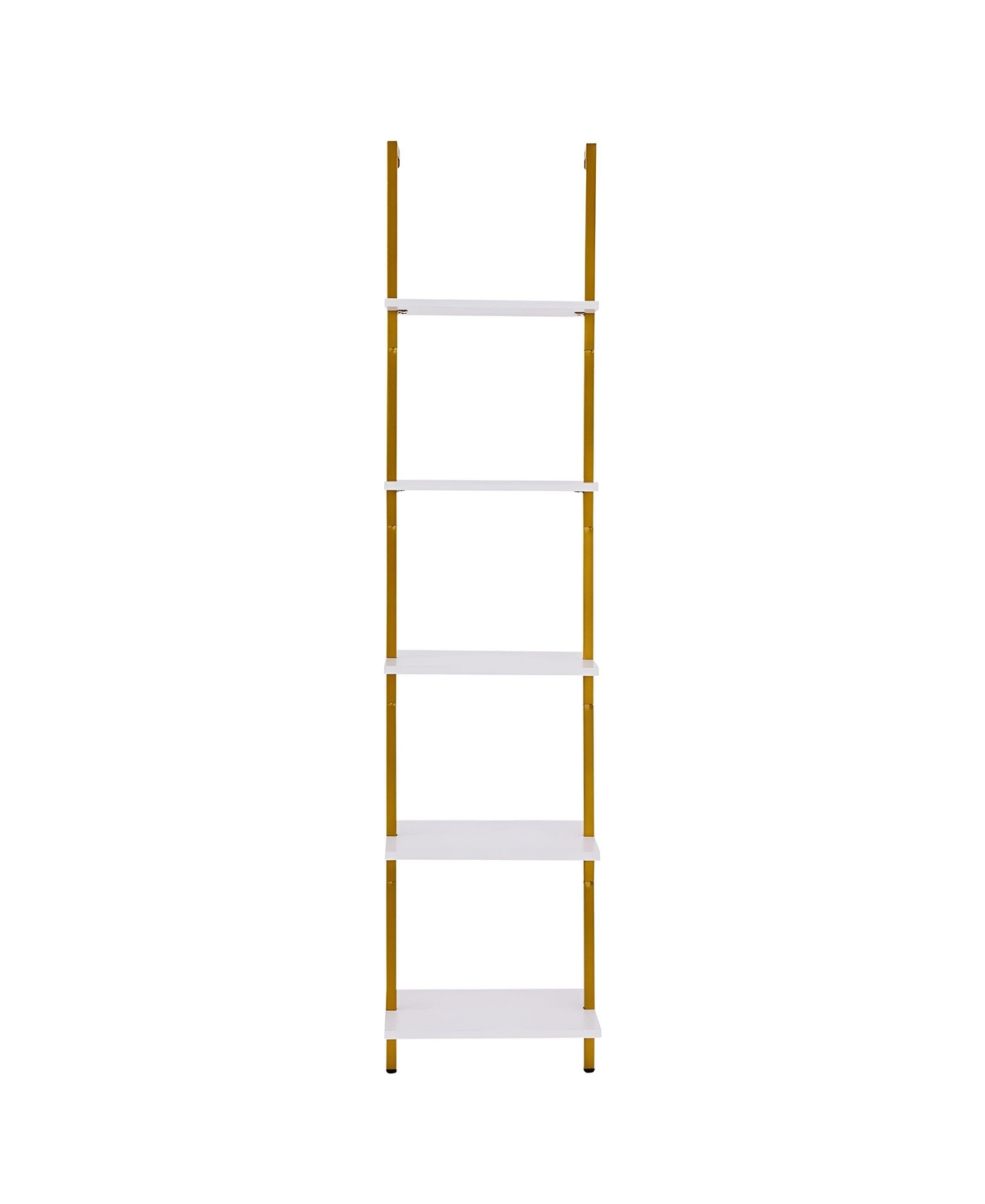 Slickblue 5 Tier Ladder Shelf, Wall Mounted Bookshelf with Metal Frame Storage Rack - Gold, White