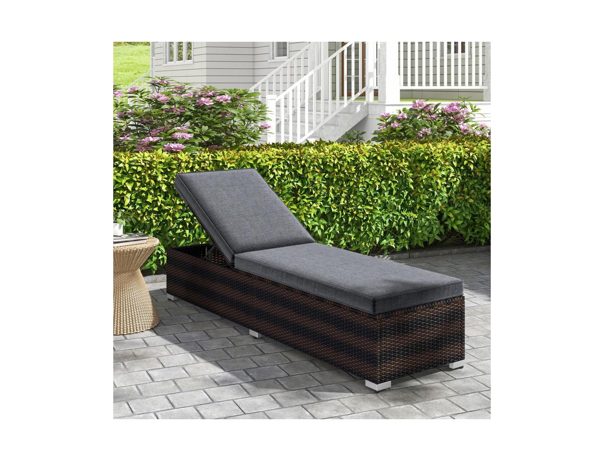 Boyel Living Patio Wicker Lounge Chair with 4-level Backrest and Long Seat Cushion