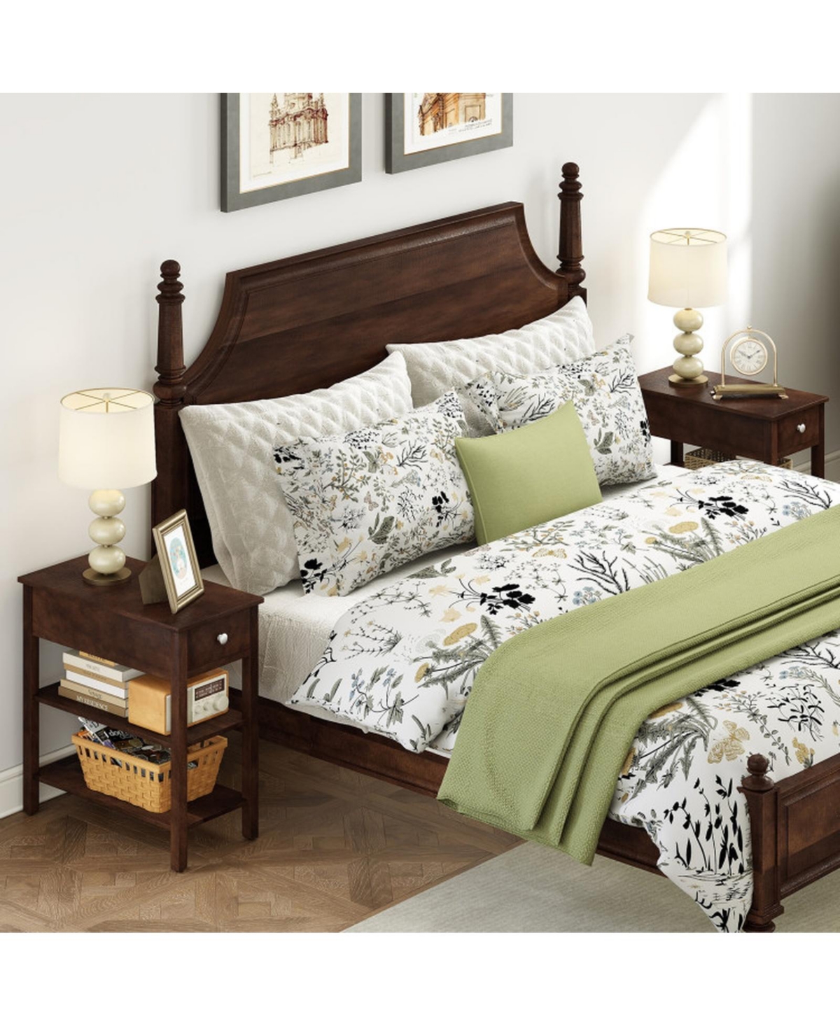 Sugift 3-Tier Narrow End Table with Pull-Out Drawer and Storage Shelves